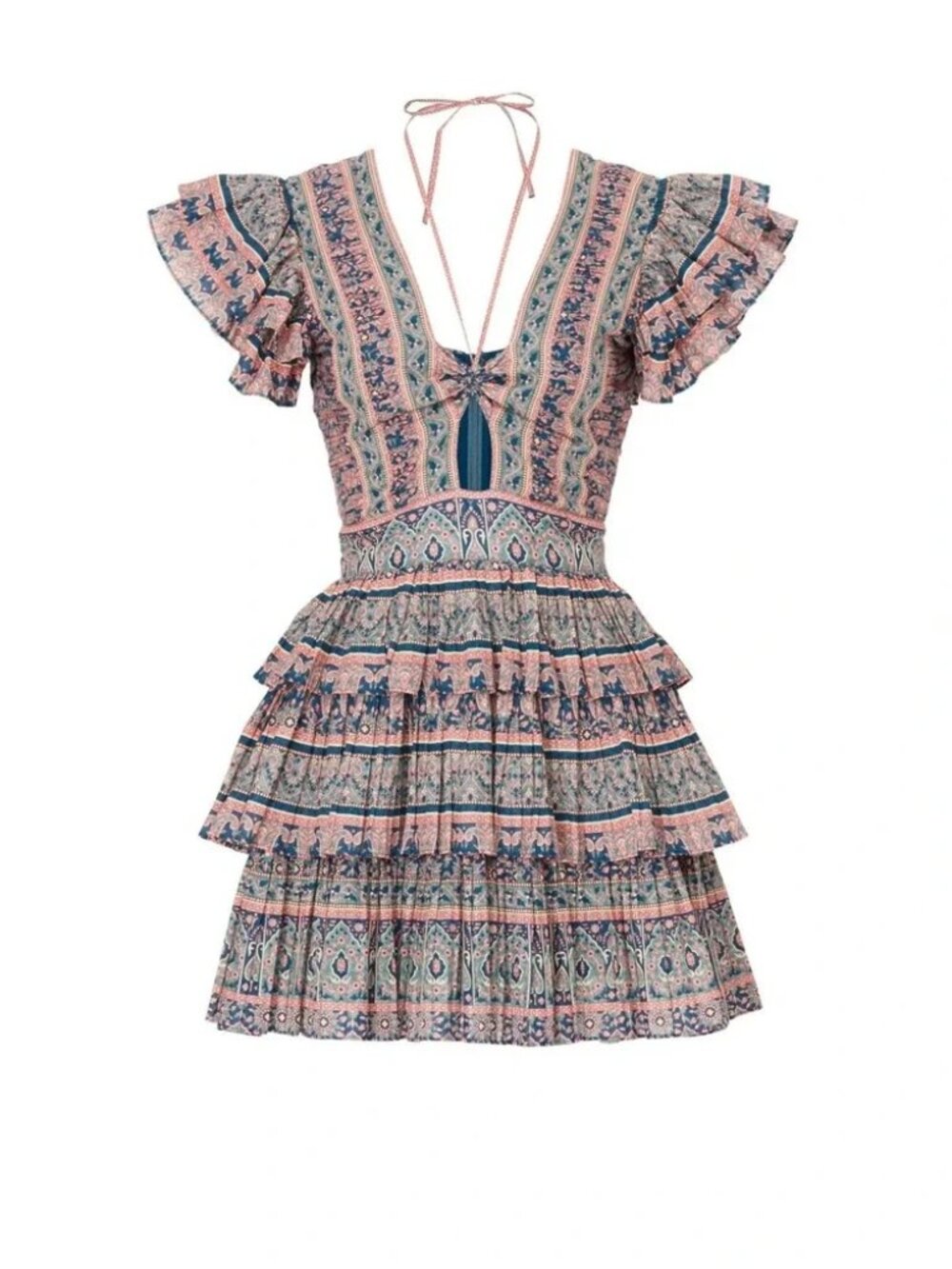 SEA NEW YORK Parker Mini Dress Tiered Ruffle flutter sleeve lilac cotton Party